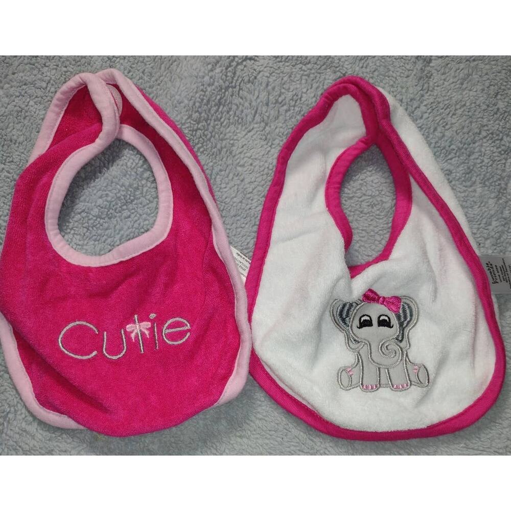 Lovable Friends Baby Girl Cutie Elephant Pink Bibs